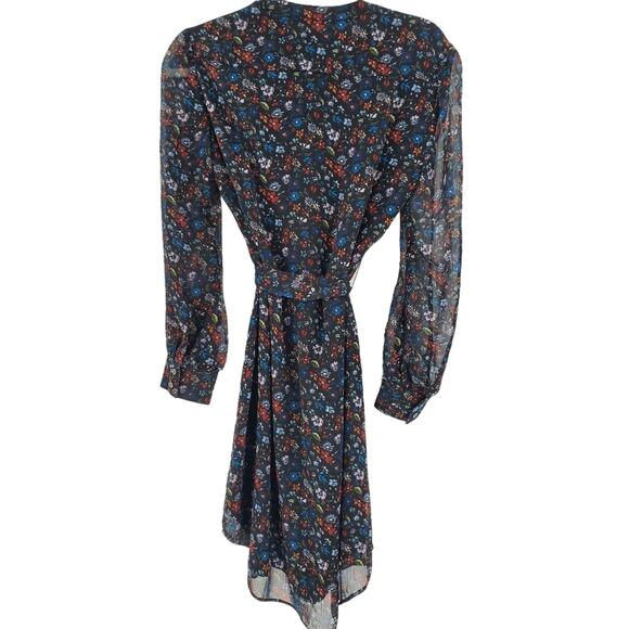 Untuckit Floral Collarless Marnie Shirt Dress Button Front Sheer Lined Tie, Size - Picture 4 of 8